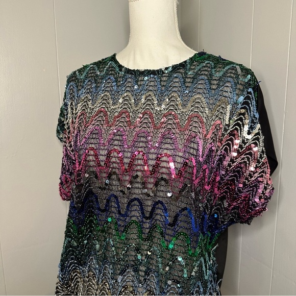 Vintage Pearlette Plus Rainbow Sequin Blouse Top | Size 38 (Approx. M) - Picture 3 of 9